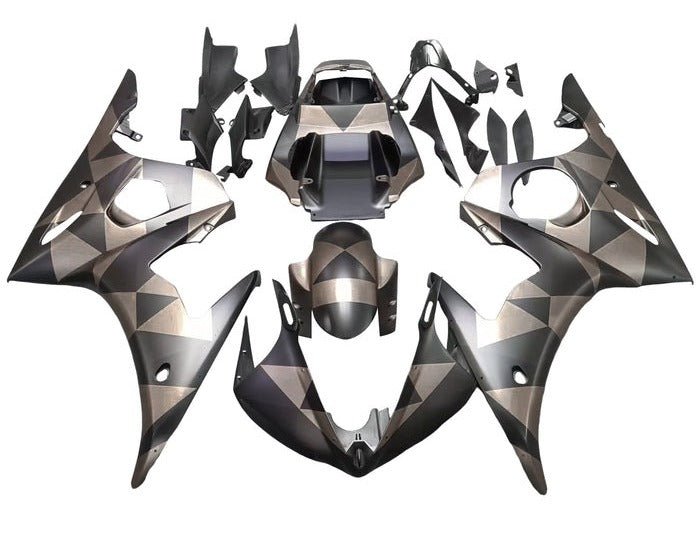 Yamaha R6 Fairings (2003-2004) Matte Black, Gray, Geometric at KingsMotorcycleFairings.com
