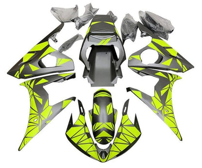 Yamaha YZF-R6 Fairings (2003-2004) Matte Silver, Yellow, Geometric at KingsMotorcycleFairings.com