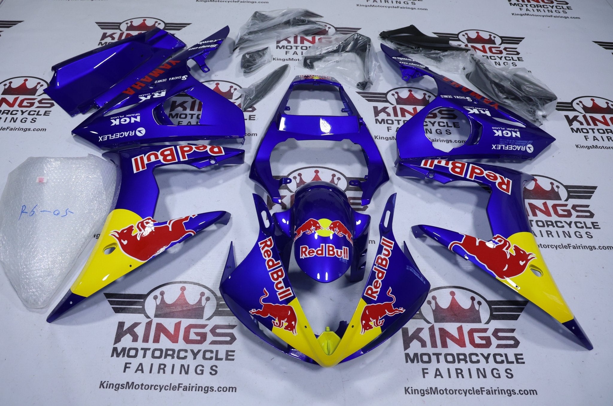 Yamaha YZF-R6 Fairings (2005) Blue, Yellow, Red Bull at KingsMotorcycleFairings.com