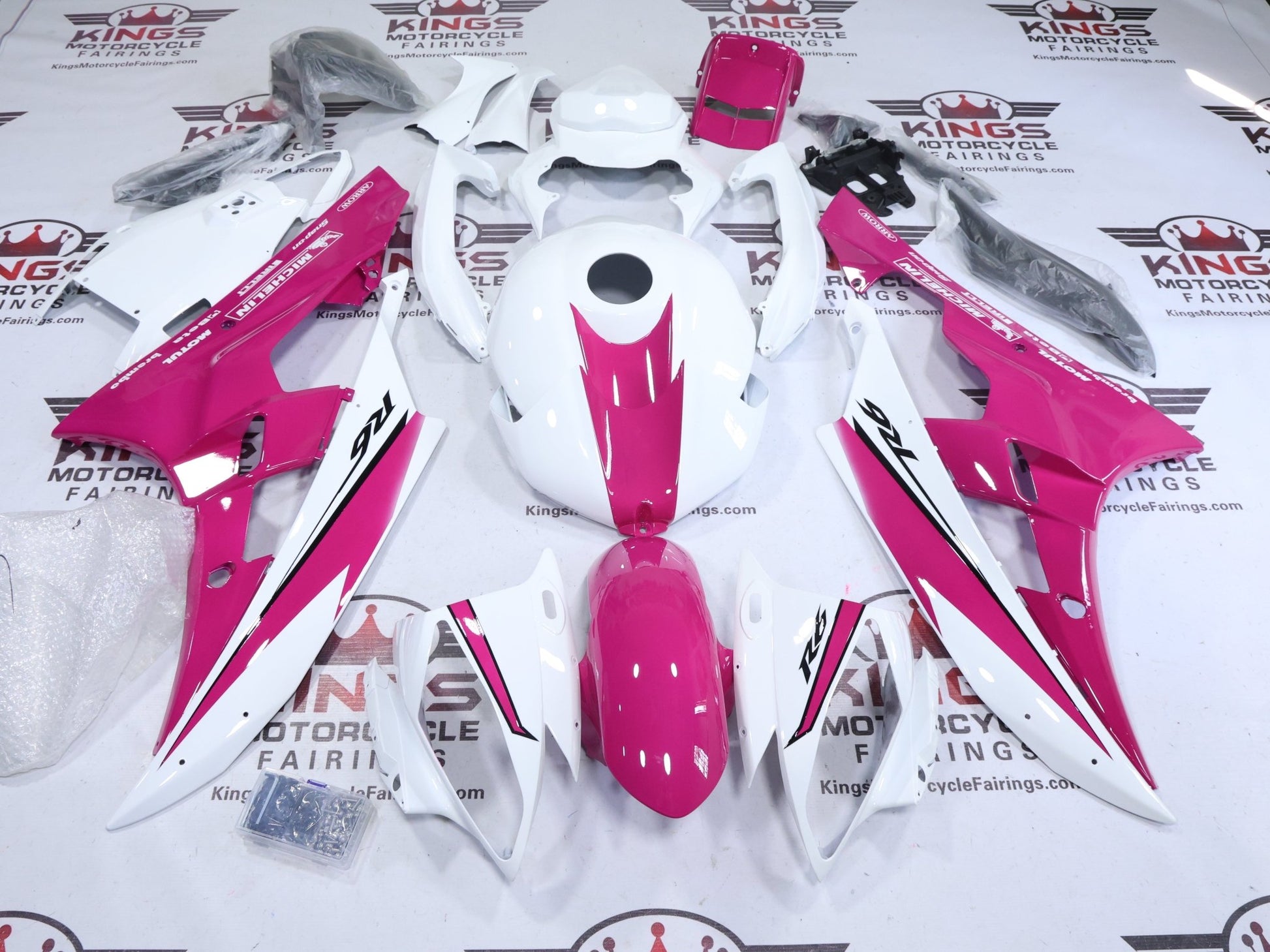 Yamaha YZF-R6 Fairings (2006-2007) White, Pink at KingsMotorcycleFairings.com