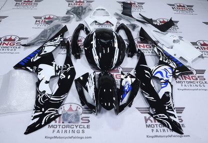 Yamaha YZF-R6 Fairings (2008-2016) Black, White, Blue Japanese Geisha at KingsMotorcycleFairings.com