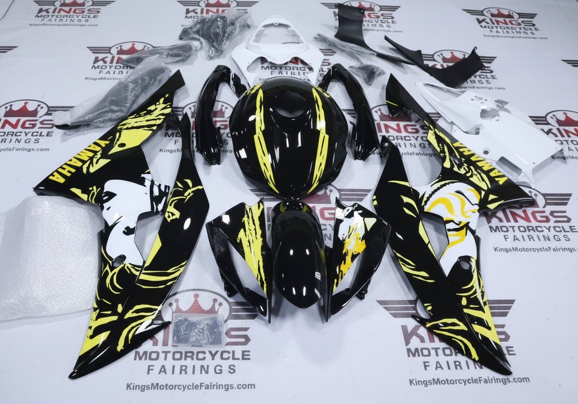 Yamaha YZF-R6 Fairings (2008-2016) Black, Yellow, White Japanese Geisha at KingsMotorcycleFairings.com