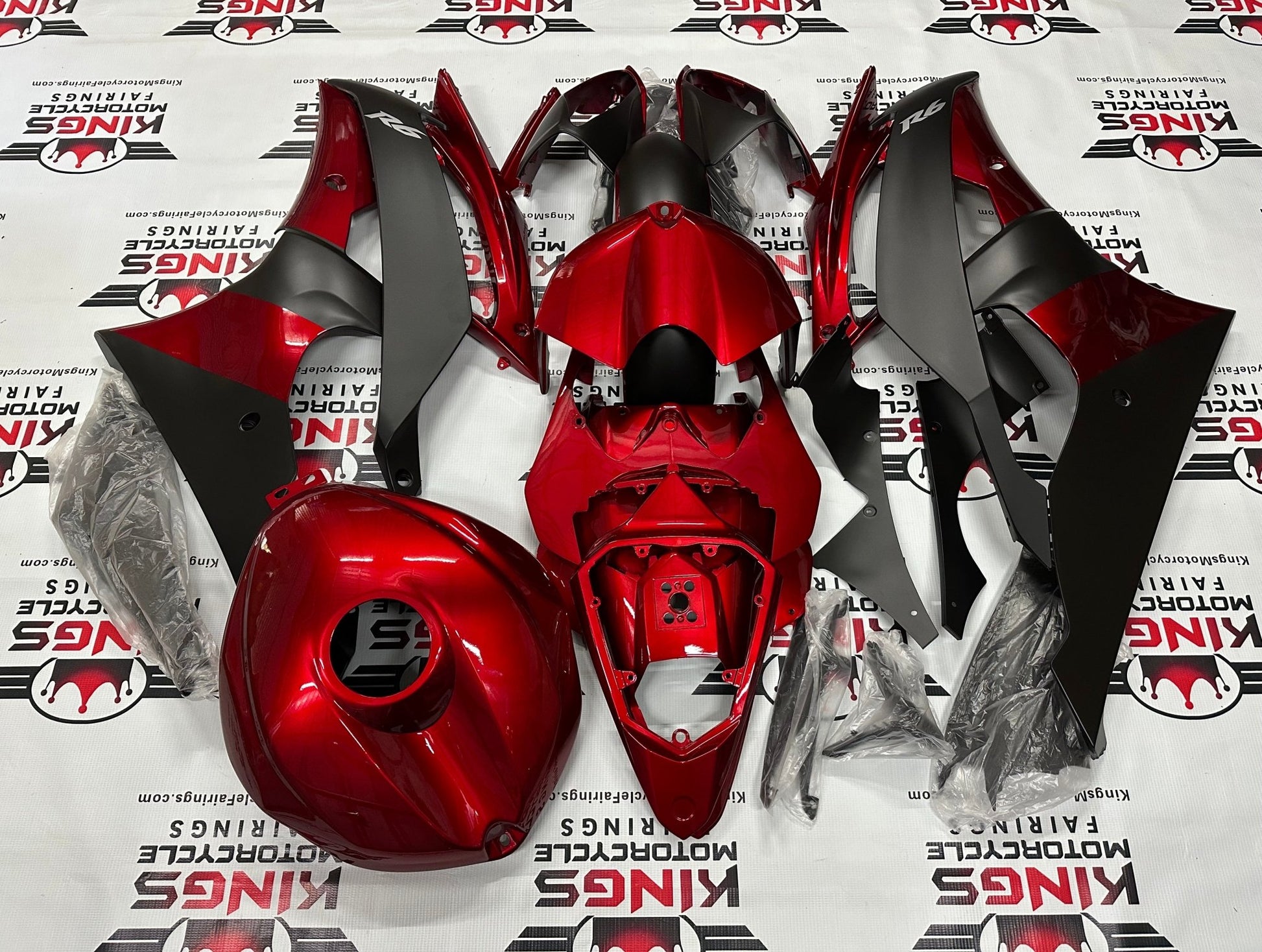 Yamaha R6 Fairings (2008-2016) Dark Red, Matte Black at KingsMotorcycleFairings.com