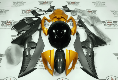 Yamaha R6 Fairings (2008-2016) Faux Carbon Fiber, Gold, Black at KingsMotorcycleFairings.com