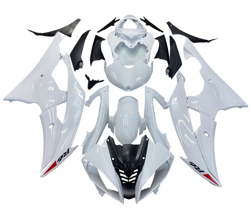 Yamaha R6 Fairings (2008-2016) Gloss White, Red Triangle at KingsMotorcycleFairings.com