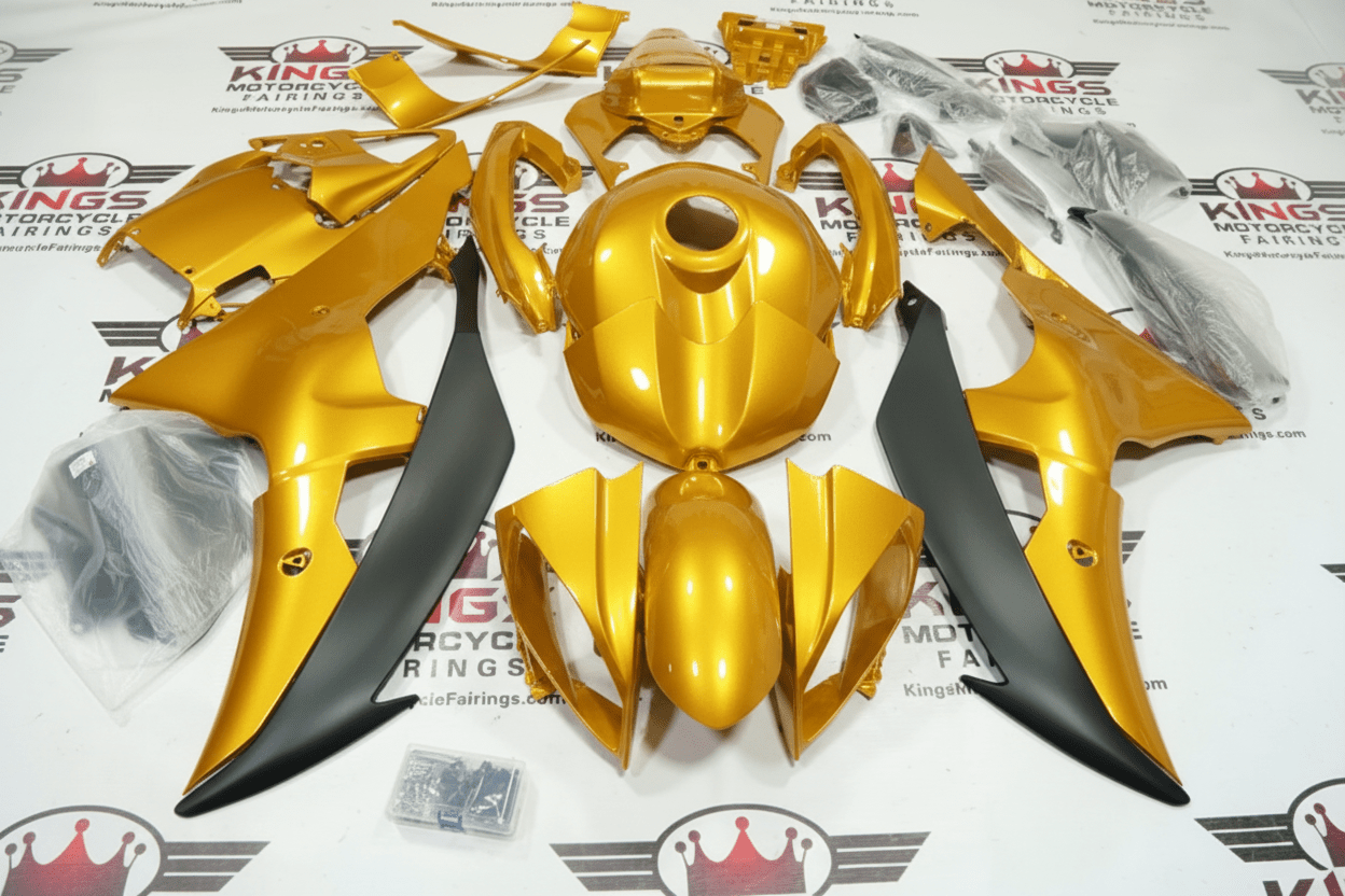 Yamaha YZF-R6 Fairings (2008-2016) Gold, Matte Black at KingsMotorcycleFairings.com