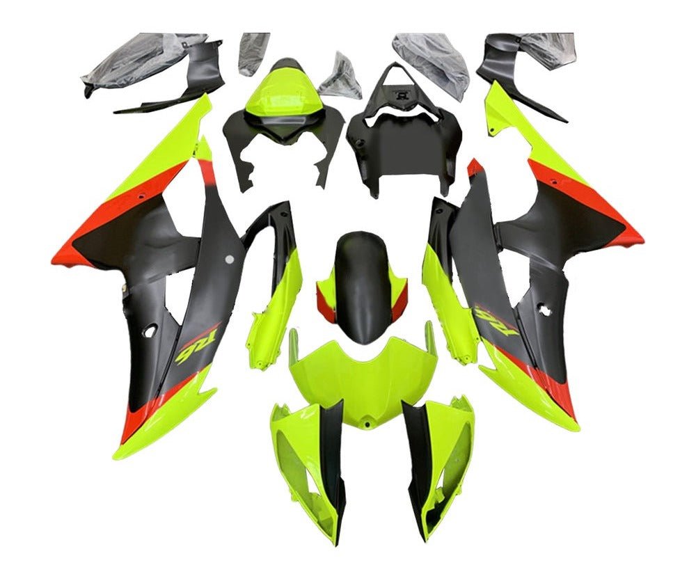 Yamaha R6 Fairings (2008-2016) Neon Yellow, Red, Matte Black at KingsMotorcycleFairings.com