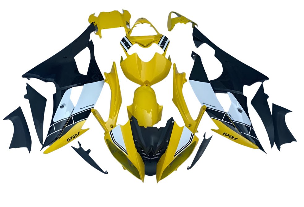 Yamaha R6 Fairings (2008-2016) Yellow, Black, White Stripe at KingsMotorcycleFairings.com