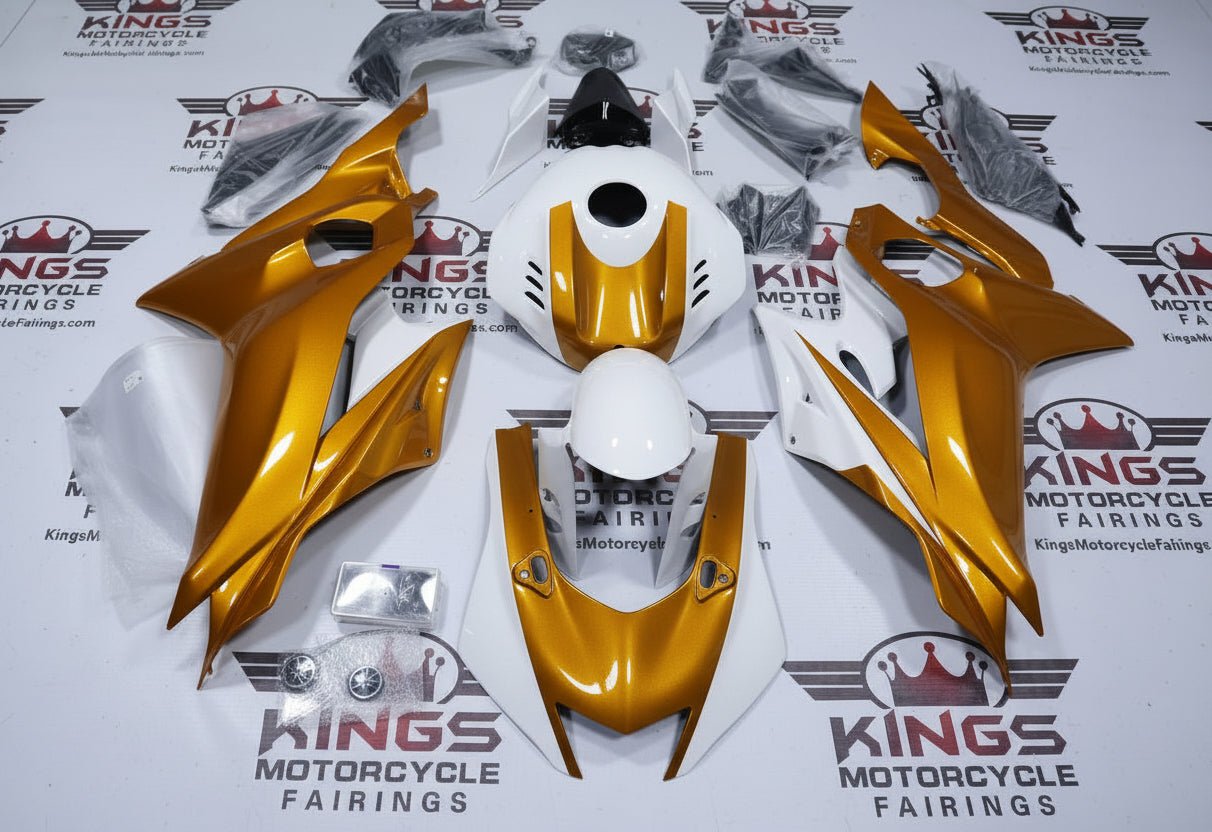 Yamaha YZF-R6 Fairings (2017-2022) Gold, White at KingsMotorcycleFairings.com