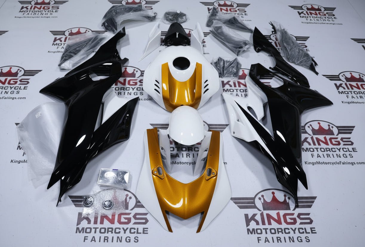 Yamaha YZF-R6 Fairings (2017-2022) White, Gold, Black at KingsMotorcycleFairings.com