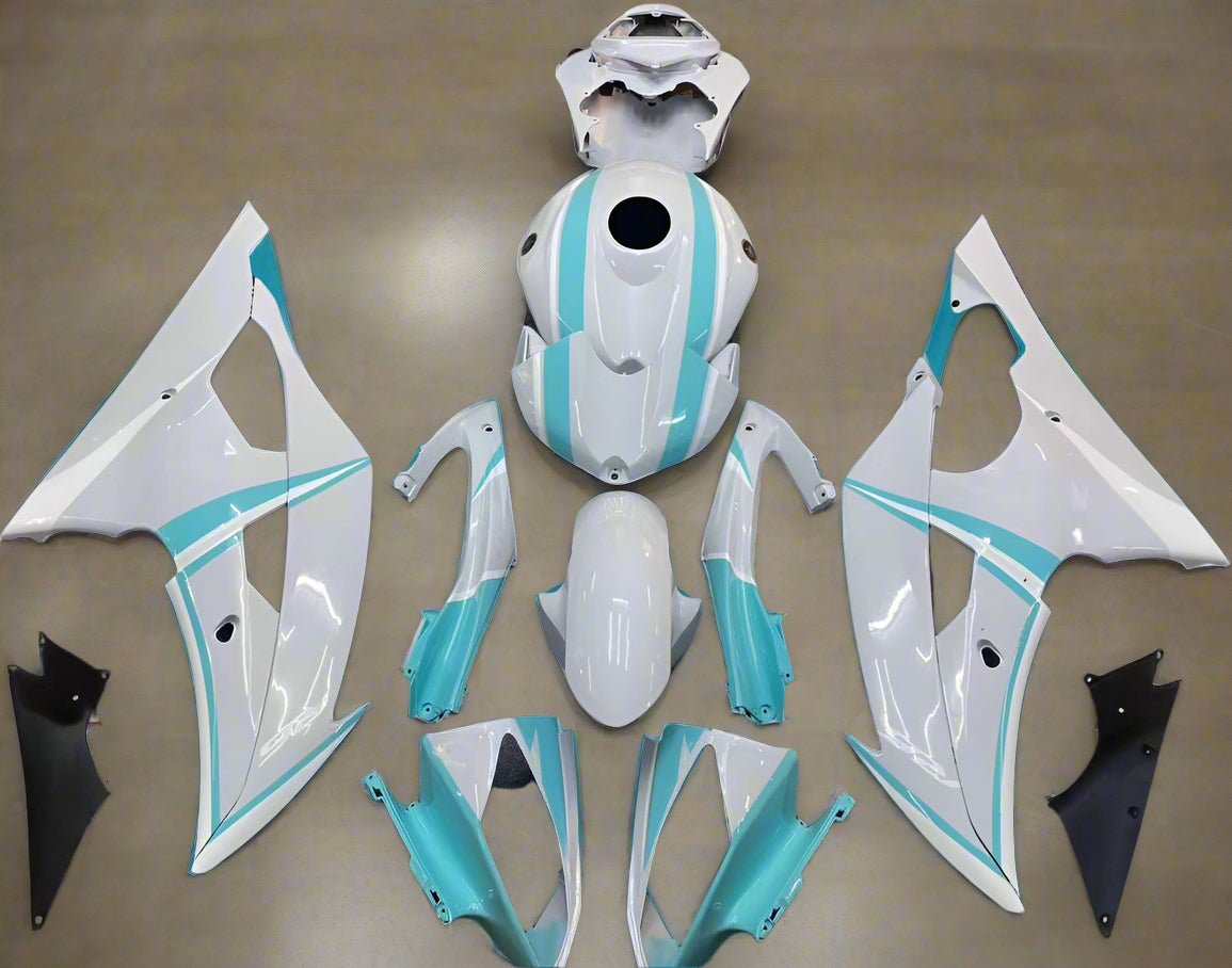 Yamaha R6 (2008-2016) White, Mint Blue Fairings at KingsMotorcycleFairings.com