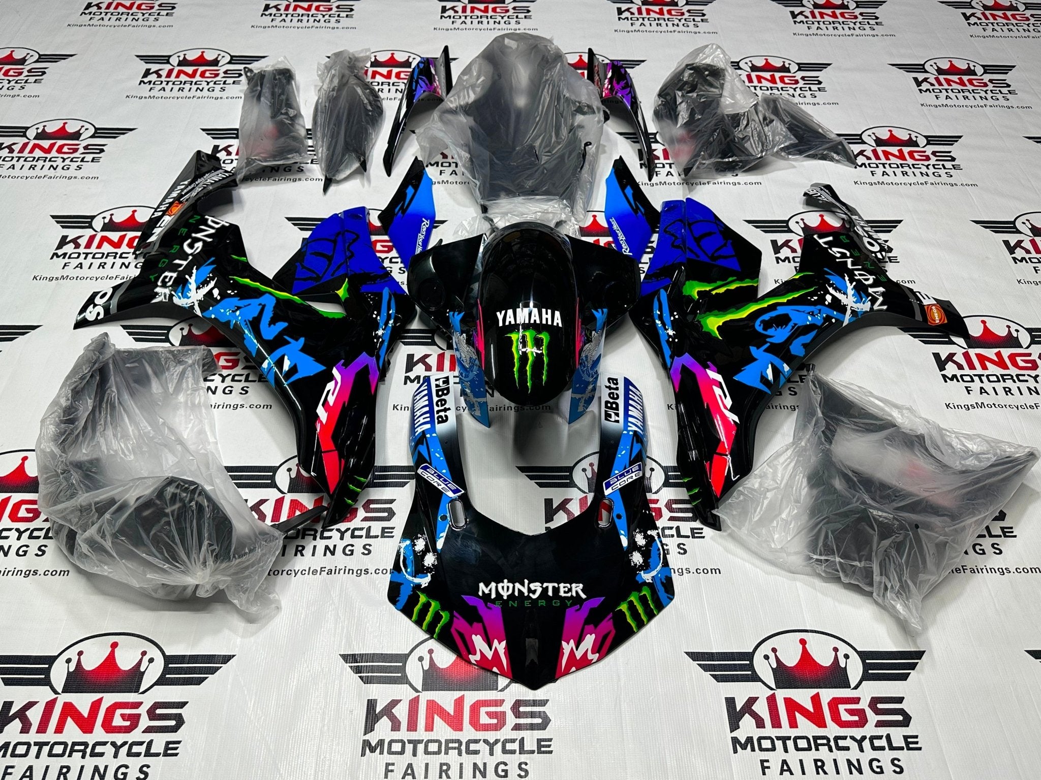 Yamaha R1 Fairings (2020-2025) Black, Blue Monster by KingsMotorcycleFairings.com