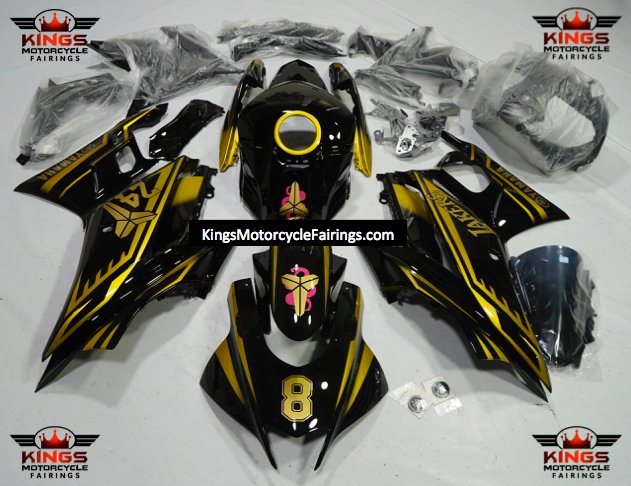 Yamaha R3 (2019-2021) Black, Gold Fairings at KingsMotorcycleFairings.com