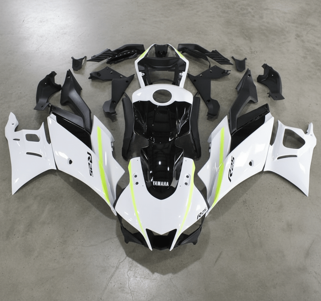 Yamaha R3 Fairings (2019-2021) White, Black, Neon Yellow at KingsMotorcycleFairings.com