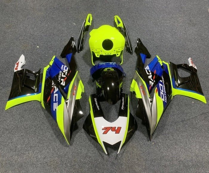 Yamaha R3 Fairings (2022-2024) Neon Yellow, Black, Blue at KingsMotorcycleFairings.com