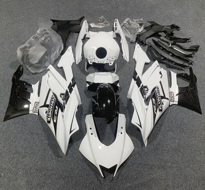 Yamaha R3 Fairings (2022-2024) White, Black at KingsMotorcycleFairings.com