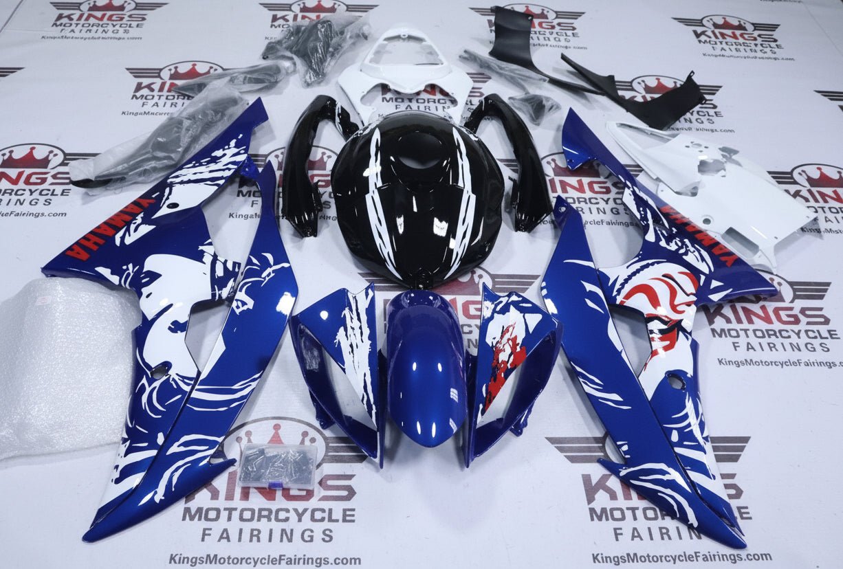 Yamaha R6 Fairings (2008-2016) Blue, White, Black, Red Japanese Geisha at KingsMotorcycleFairings.com