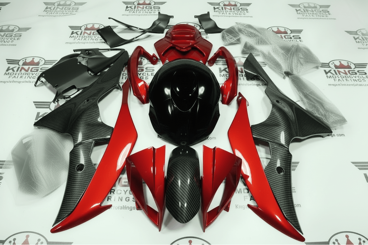 Yamaha R6 Fairings (2008-2016) Faux Carbon Fiber, Red, Black at KingsMotorcycleFairings.com