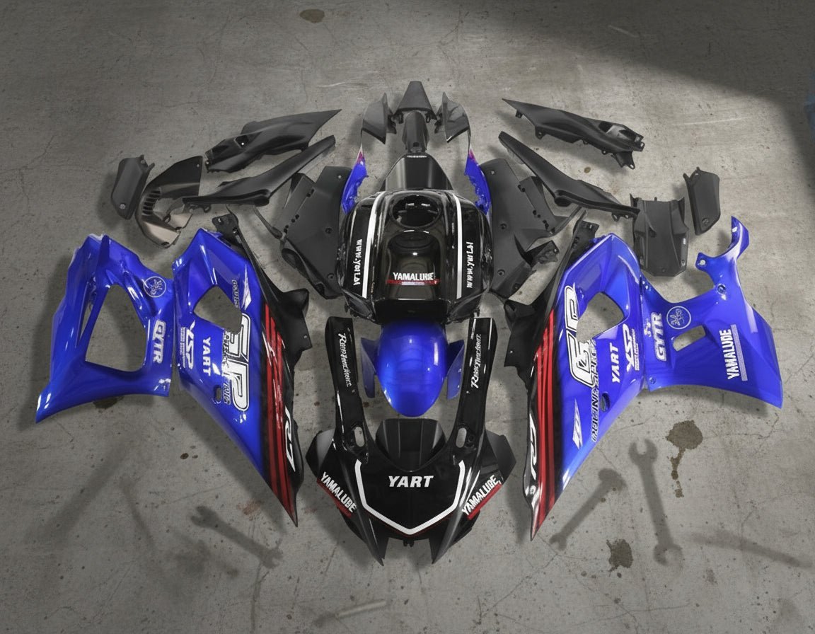 Yamaha R7 Fairings (2021-2025) Black, Blue, Red Stripe from KingMotorcycleFairings.com