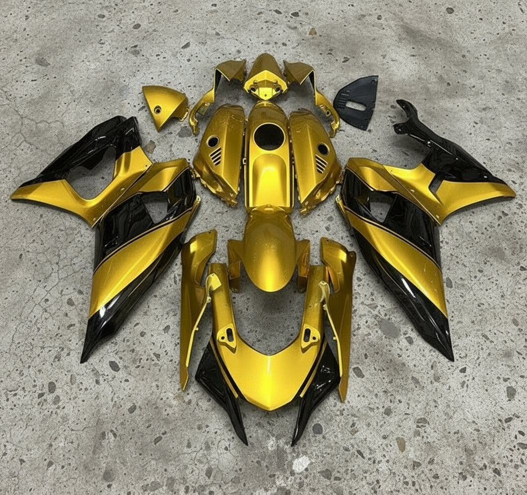 Yamaha R7 Fairings (2021-2025) Gold, Black at KingsMotorcycleFairings.com