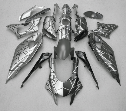 Yamaha R7 Fairings (2021-2025) Matte Silver, Matte Black, Split Stripes from KingsMotorcycleFairings.com