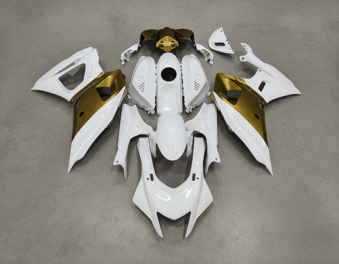 Yamaha R7 Fairings (2021-2025) White, Gold at KingsMotorcycleFairings.com