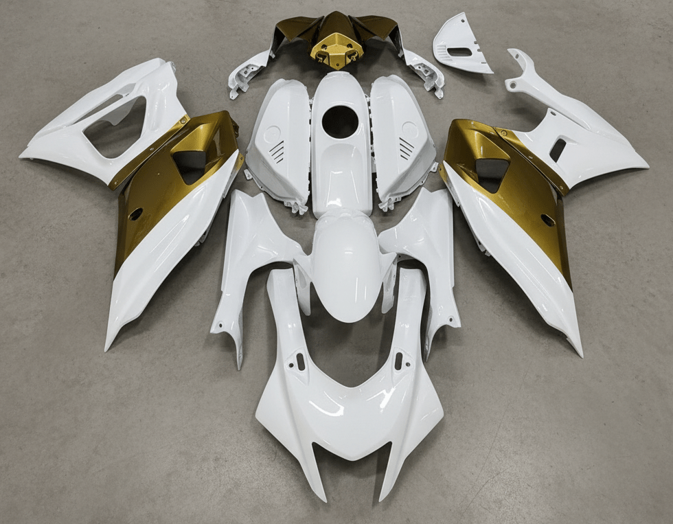 Yamaha R7 Fairings (2021-2025) White, Gold from KingsMotorcycleFairings.com