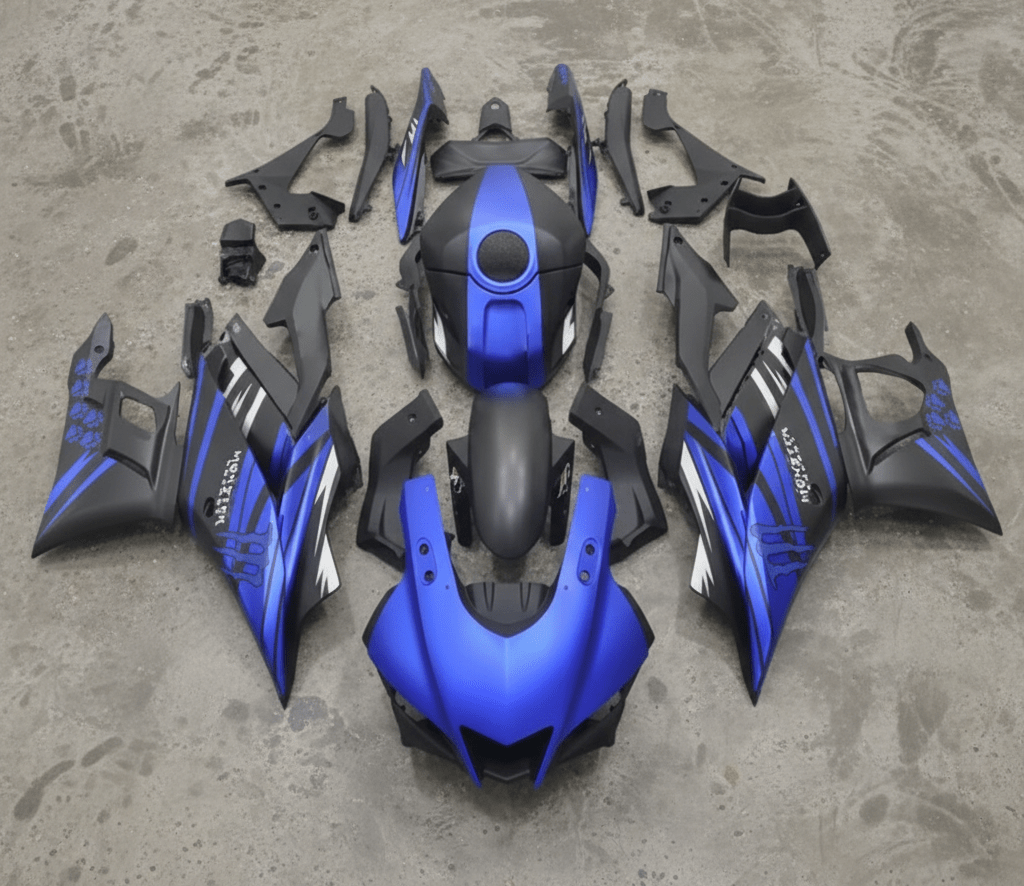 Yamaha YZF-R3 Fairing Kit (2022-2024) Matte Blue, Matte Black, Monster at KingsMotorcycleFairings.com