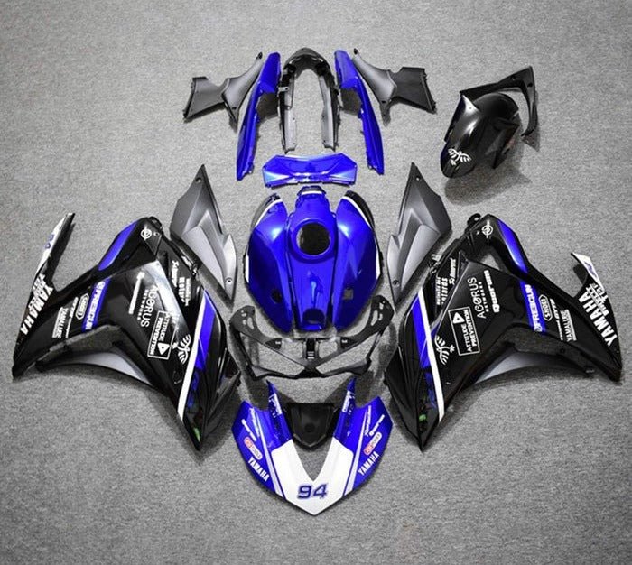 Yamaha YZF-R3 Fairings (2015-2018) Blue, Black, White Stripe #94 at KingsMotorcycleFairings.com