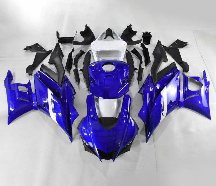 Yamaha YZF-R3 Fairings (2022-2024) Gloss Blue, White at KingsMotorcycleFairings.com