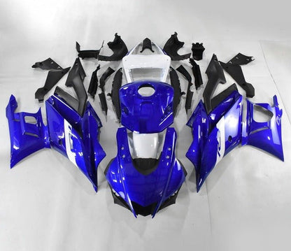 Yamaha YZF-R3 Fairings (2022-2024) Gloss Blue, White at KingsMotorcycleFairings.com
