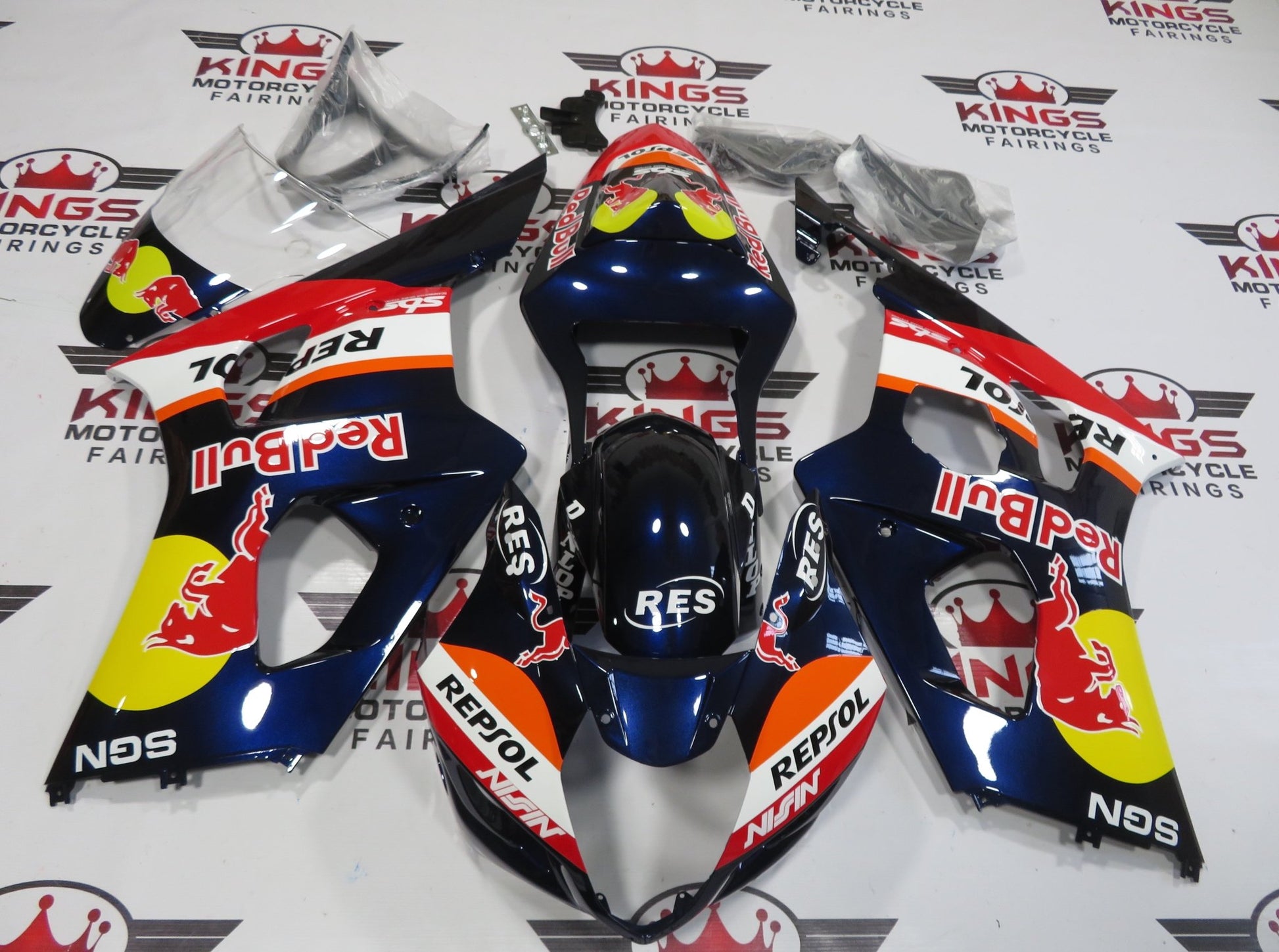 Suzuki GSXR1000 Fairings (2003-2004) Blue RedBull Repsol from KingsMotorcycleFairings.com