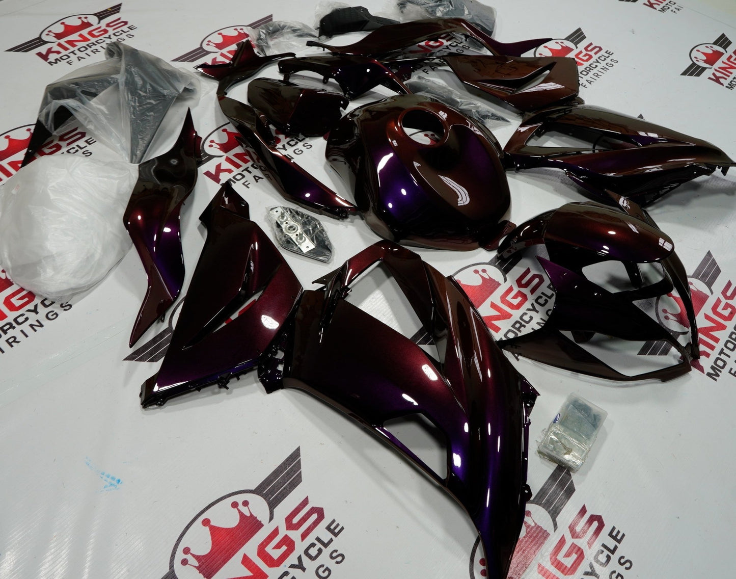 Chameleon Purple and Orange Fairing Kit for a 2013, 2014, 2015, 2016, 2017 & 2018 Kawasaki ZX-6R 636 motorcycle