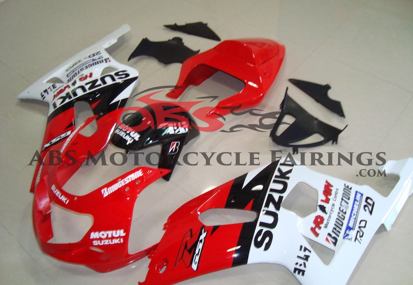 Red, White and Black Fairing Kit for a 2000, 2001, 2002 & 2003 Suzuki GSX-R600 motorcycle