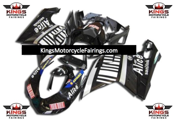 Black, White and Silver Alice Fairing Kit for a 2007, 2008, 2009, 2010, 2011 & 2012 Ducati 1098 motorcycle