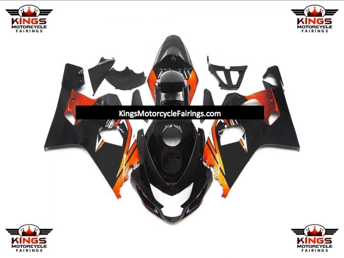 Black and Orange Fairing Kit for a 2004 & 2005 Suzuki GSX-R600 motorcycle