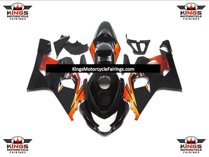 Black and Orange Fairing Kit for a 2004 & 2005 Suzuki GSX-R600 motorcycle