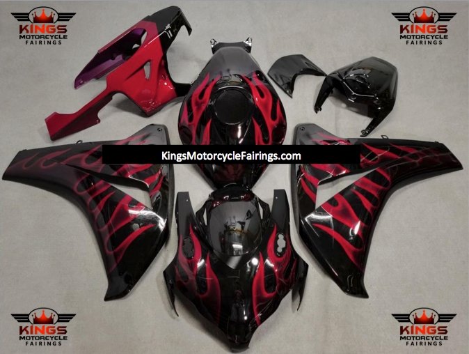 Black and Red Flame Fairing Kit for a 2008, 2009, 2010 & 2011 Honda CBR1000RR motorcycle