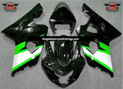 Black, Green and Silver Fairing Kit for a 2004 & 2005 Suzuki GSX-R750 motorcycle