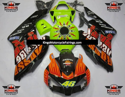 Black, Orange and Green Rossi Fairing Kit for a 2004 and 2005 Honda CBR1000RR motorcycle