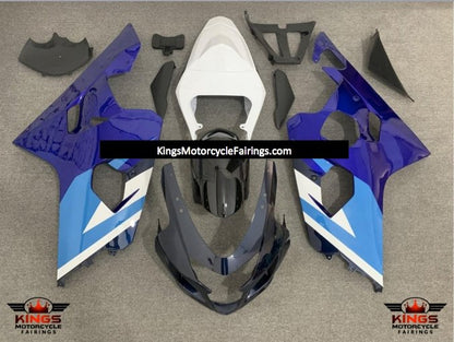 Blue, White, Dark Blue, Light Blue and Black Fairing Kit for a 2004 & 2005 Suzuki GSX-R600 motorcycle