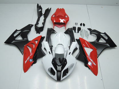 White, Red and Matte Black Fairing Kit for a 2009, 2010, 2011, 2012, 2013 & 2014 BMW S1000RR motorcycle