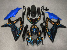 Black, Blue and Orange Flame Fairing Kit for a 2008, 2009 & 2010 Suzuki GSX-R750 motorcycle