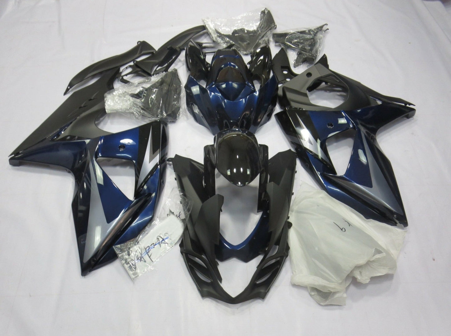 Black, Dark Blue and Silver Fairing Kit for a 2009, 2010, 2011, 2012, 2013, 2014, 2015 & 2016 Suzuki GSX-R1000 motorcycle