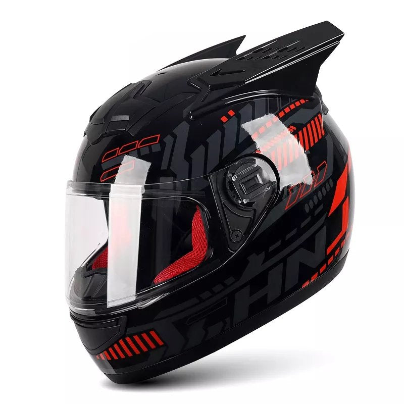The Black and Red Pulse HNJ Full-Face Motorcycle Helmet with Horns is brought to you by Kings Motorcycle Fairings