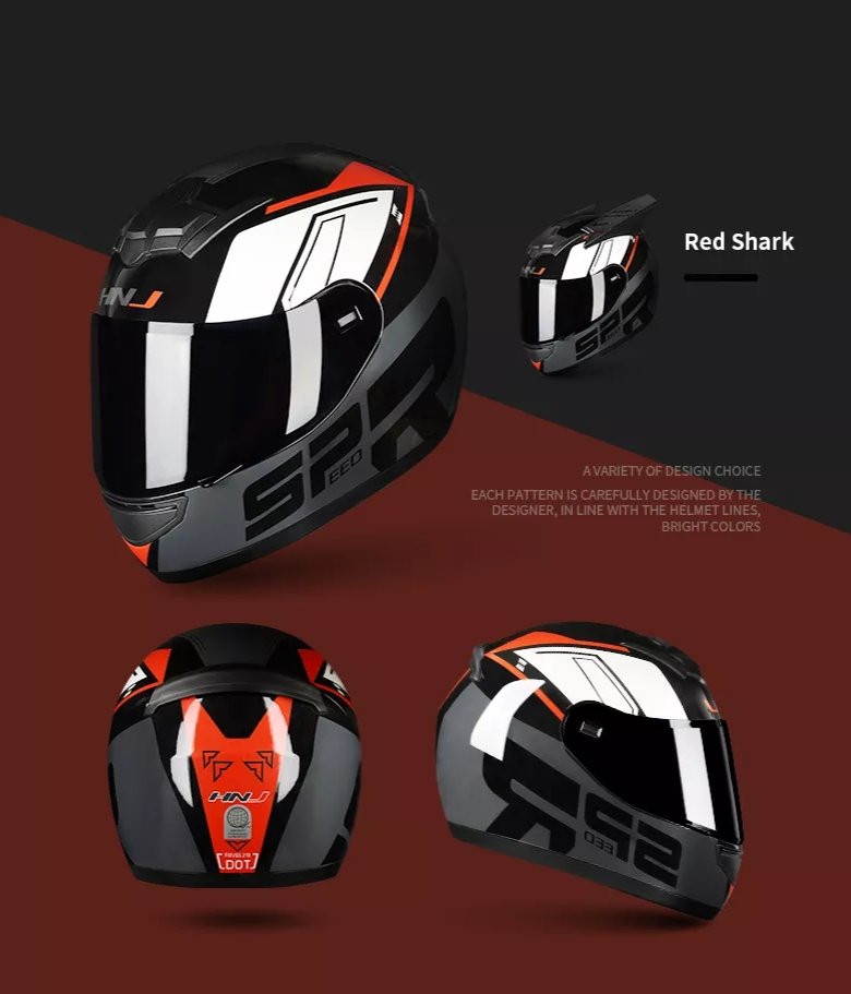 The Black, Red, Dark Gray and White HNJ Full-Face Motorcycle Helmet with Horns is brought to you by Kings Motorcycle Fairings
