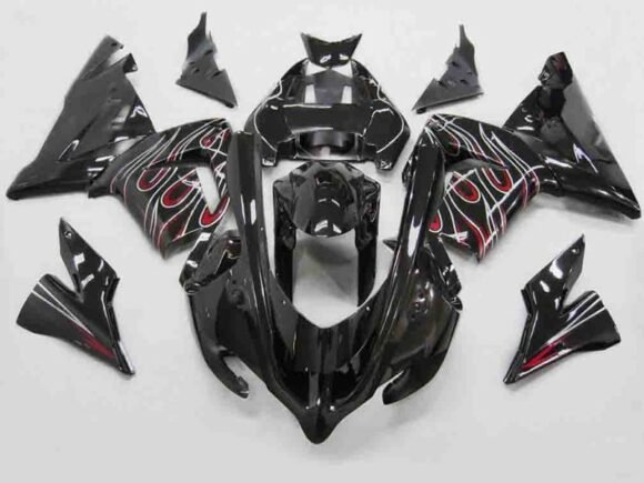 Fairing kit for a Kawasaki ZX10R (2004-2005) Black, Red & White Flame