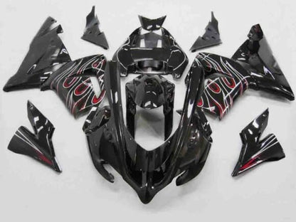 Fairing kit for a Kawasaki ZX10R (2004-2005) Black, Red & White Flame