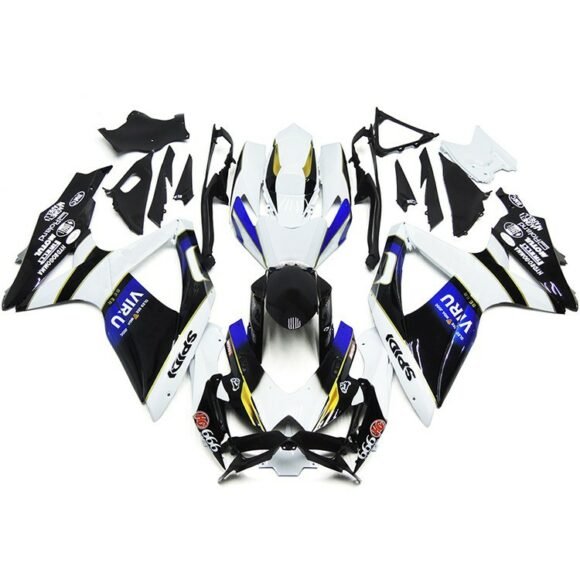 Black, White, Blue and Yellow VIRU Fairing Kit for a 2008, 2009, & 2010 Suzuki GSX-R600 motorcycle