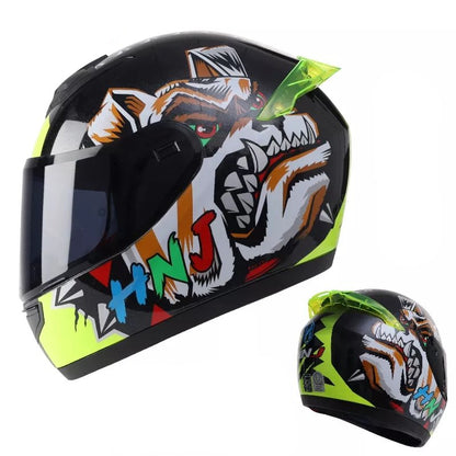 Black & Yellow Dog HNJ Motorcycle Helmet with Black Visor at KingsMotorcycleFairings.com